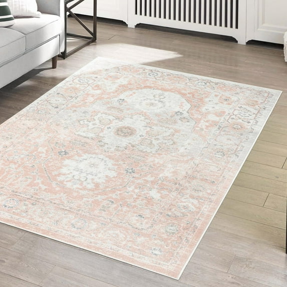 Unique Loom Madeline Vintage Collection Area Rug - Jackson (7' x 10' Rectangle Rose Pink/Ivory)