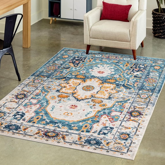 Unique Loom Madeline Vintage Collection Area Rug - Jackson (9' x 12' Rectangle Teal/Ivory)