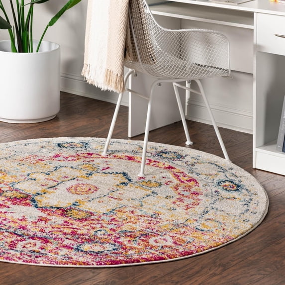 Unique Loom Madeline Vintage Collection Area Rug - Jackson (3' Round Pink Gray/Ivory)