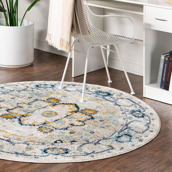 Unique Loom Madeline Vintage Collection Area Rug - Jackson (5' 3" Round Gray/Navy Blue)