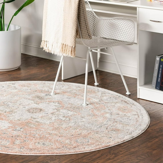 Unique Loom Madeline Vintage Collection Area Rug - Jackson (7' 1" Round Rose Pink/Ivory)