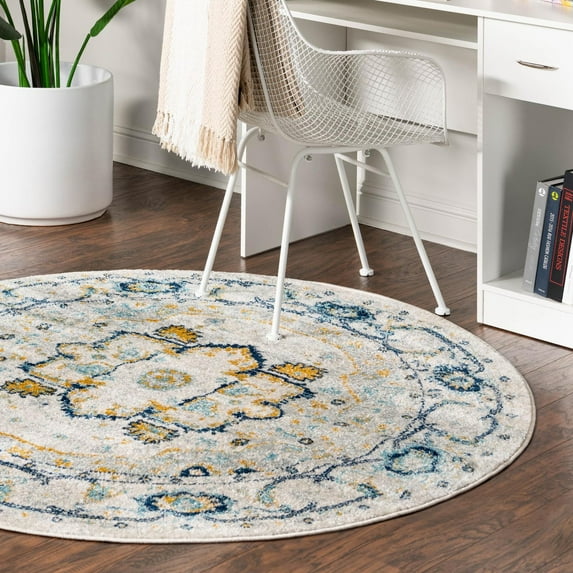 Unique Loom Madeline Vintage Collection Area Rug - Jackson (7' 10" Round Gray/Navy Blue)