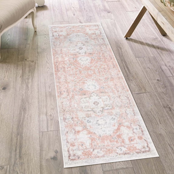 Unique Loom Madeline Vintage Collection Area Rug - Jackson (2' 11" x 16' Runner Rose Pink/Ivory)