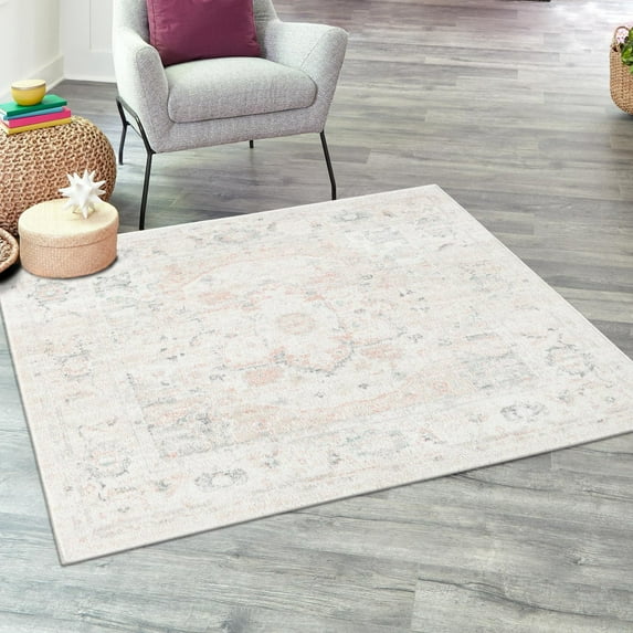 Unique Loom Madeline Vintage Collection Area Rug - Jackson (4' Square Ivory/Pink)