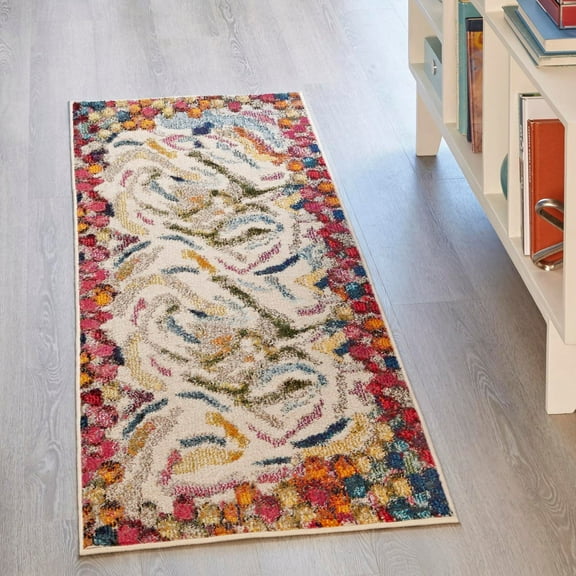 Unique Loom Vivid Collection Area Rug - Jaipur (2' 7" x 12' Runner Multi/Black)