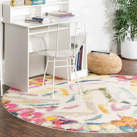 Unique Loom Vivid Collection Area Rug - Jaipur (7' 1" Round Multi/Black)