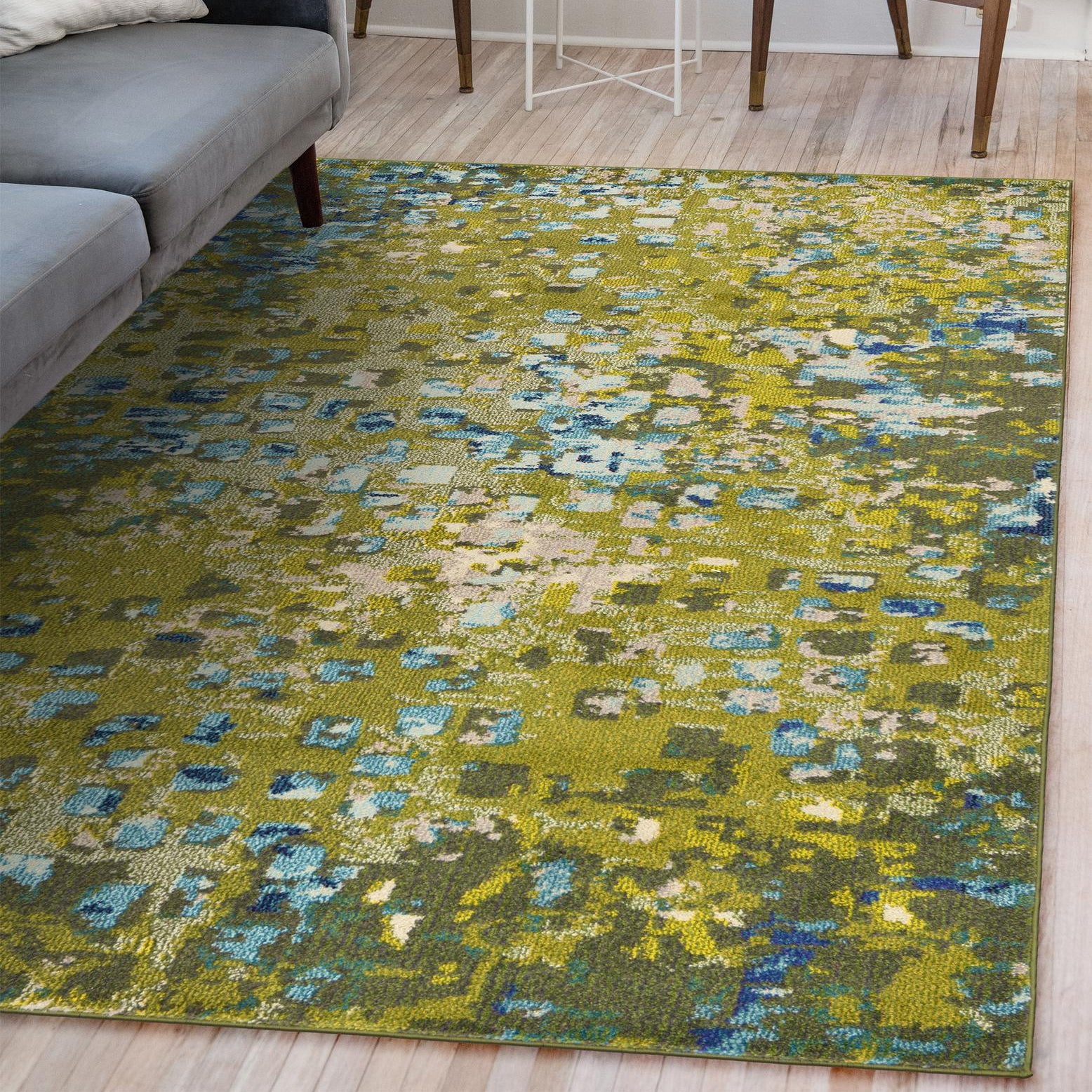 Green Abstract Synthetic Rectangular Easy Care Area Rug