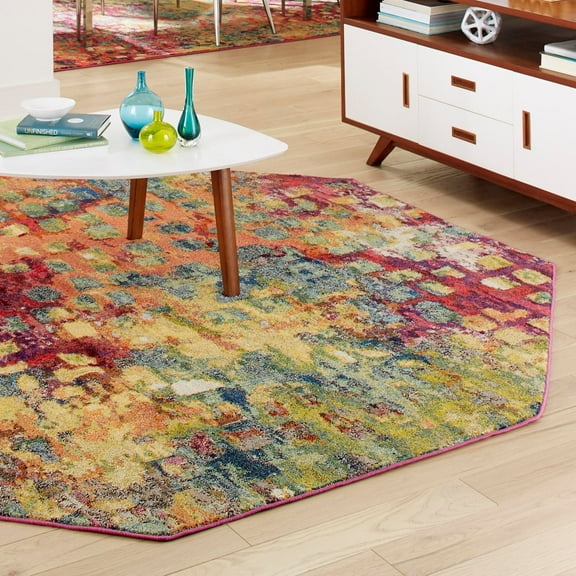 Unique Loom Jardin Collection Area Rug - Ivy (5' Octagon Multi/Cream)