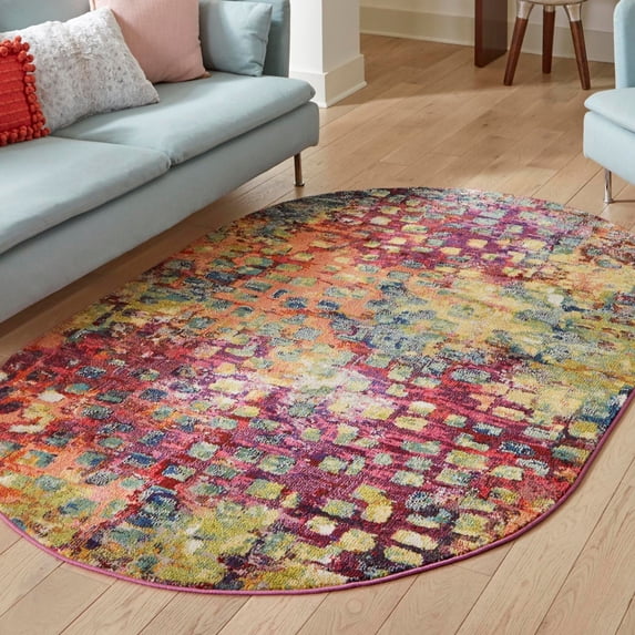 Unique Loom Jardin Collection Area Rug - Ivy (5' x 8' Oval Multi/Cream)