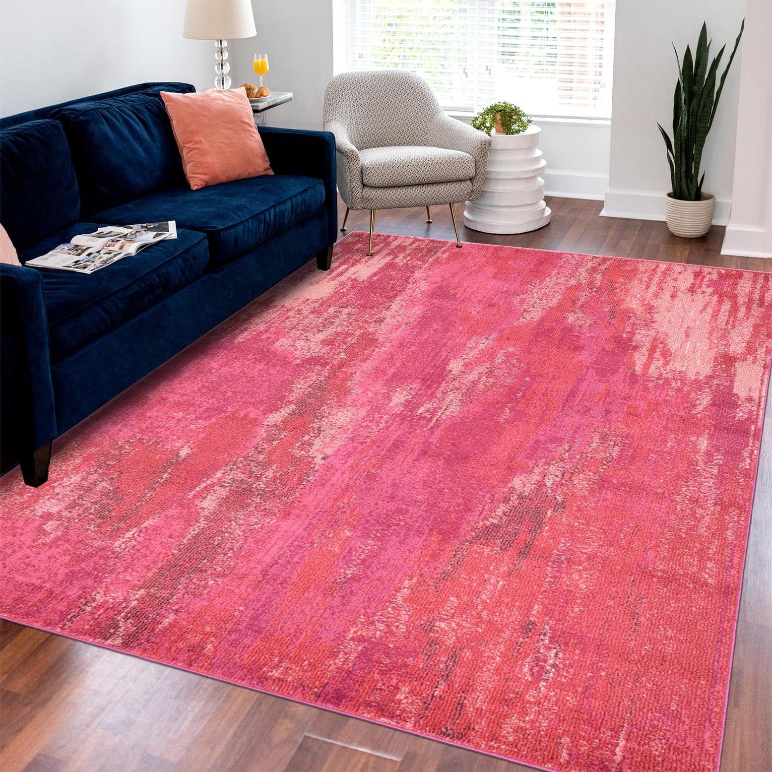 Abstract Pink Bliss 6'x9' Synthetic Easy-Care Area Rug