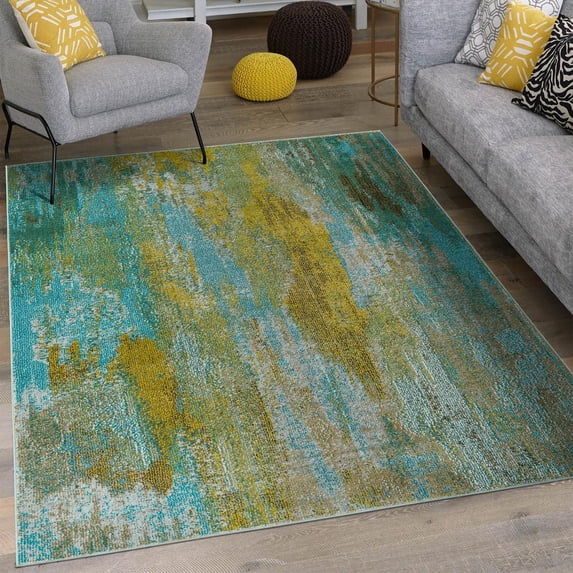 Unique Loom Jardin Collection Area Rug - Lilly (6' 1" x 9' Rectangle Turquoise/Gray)