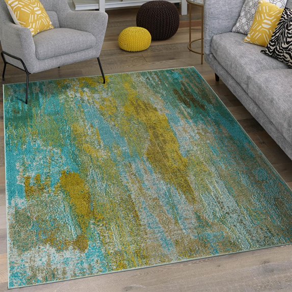 Unique Loom Jardin Collection Area Rug - Lilly (8' x 11' 4" Rectangle Turquoise/Gray)