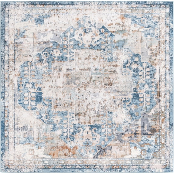 Unique Loom Jester Highbury Rug ,Square,7' 10" x 7' 10" Blue Transitional Floral Dining Room Living Room Bed Room