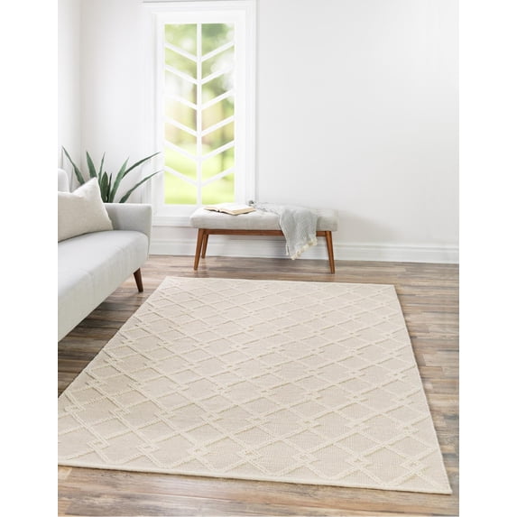 Jill Zarin Dorset English Manor Rug Vanilla Bean/Ivory 9' x 12' Rectangle Hand Made Geometric Modern Flatweave Perfect For Living Room Bed Room Dining Room Office