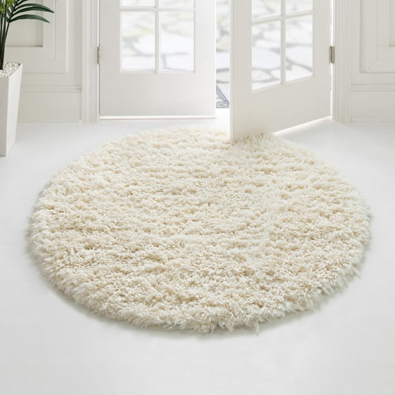 Unique Loom Infinity Shag Collection Area Rug - Jinko (4' 1" Round Pearl/Ivory)