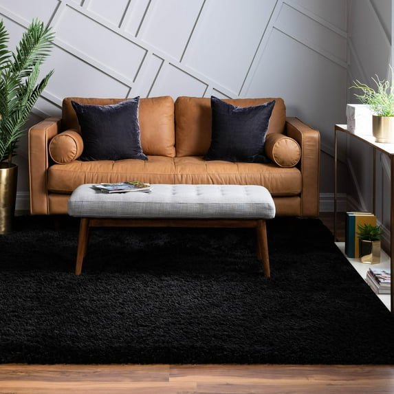Unique Loom Infinity Shag Collection Area Rug - Jinko (8' Square Onyx Black)