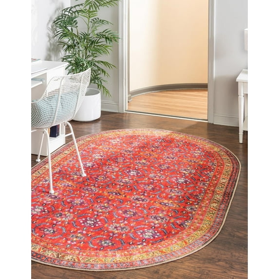 Unique Loom Timeless Collection Area Rug - John (7' 6" x 10' 6" Oval Red/Teal)