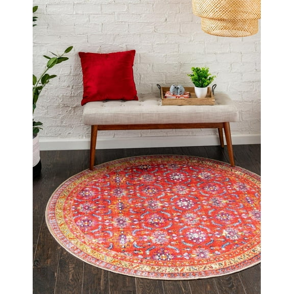 Unique Loom Timeless Collection Area Rug - John (3' 6" Round Red/Teal)
