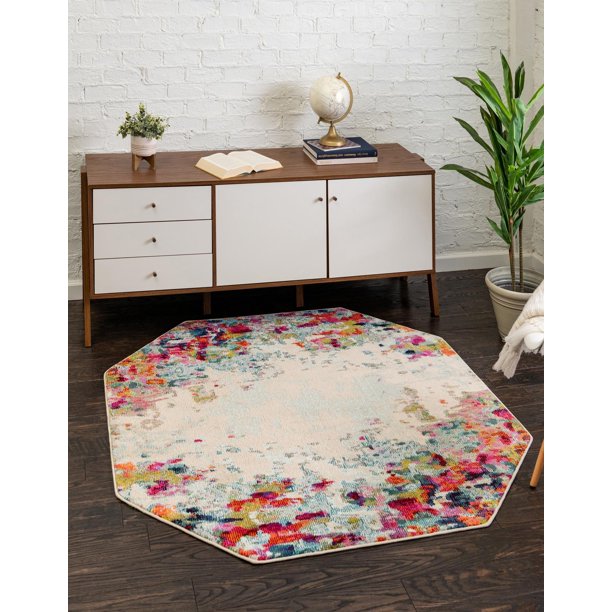 Unique Loom Joyous Chromatic Rug Multi/Blue 5' 1" Octagon Abstract