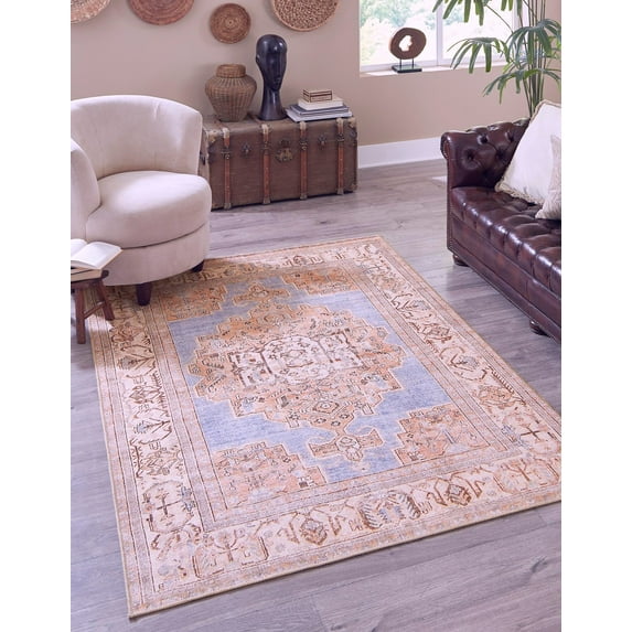 Unique Loom Judas Timeless Rug Blue/Beige 5' 1" x 8' Rectangle Medallion Transitional Perfect For Living Room Bed Room Dining Room Office