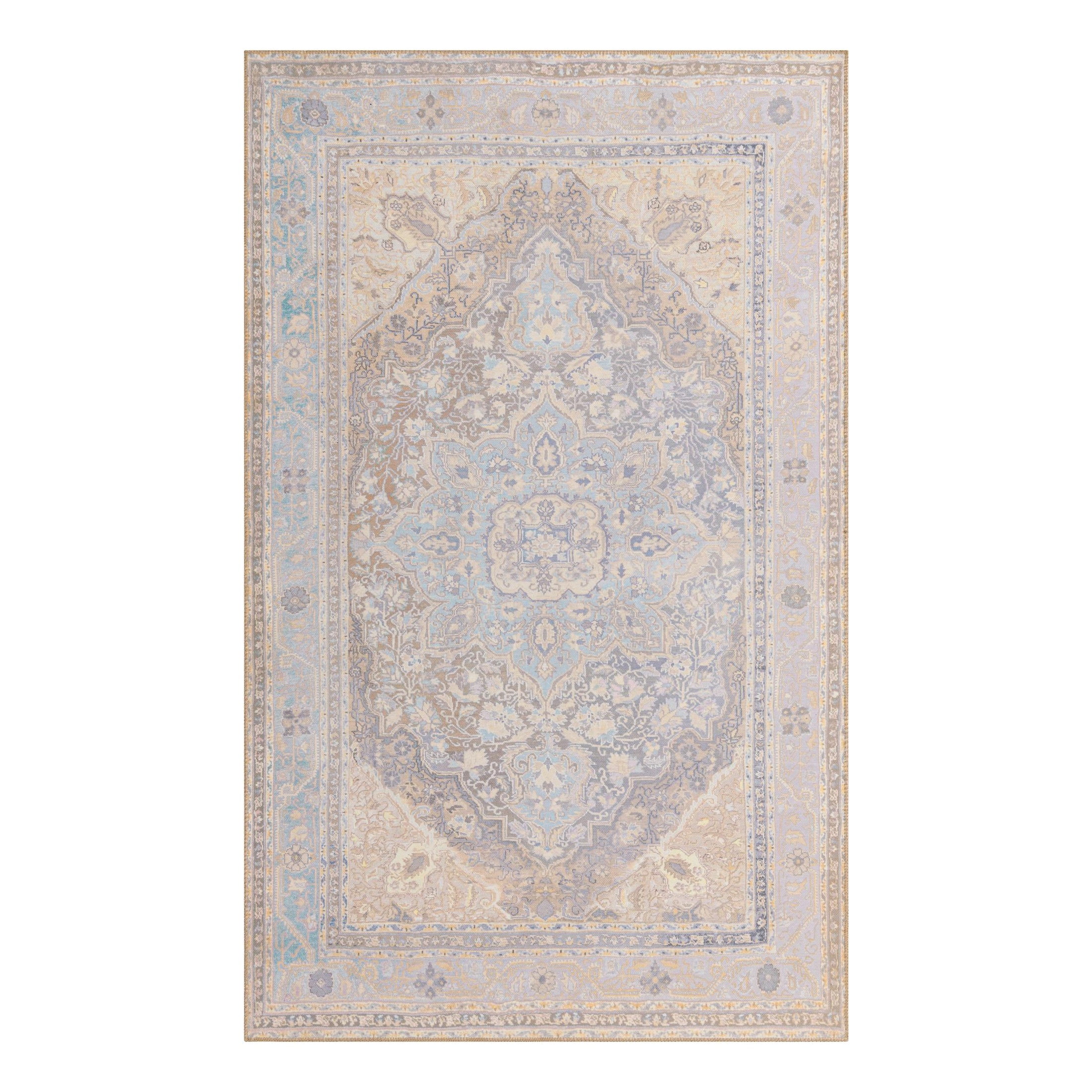 Ivory Floral Chenille Rectangular Stain-resistant Area Rug