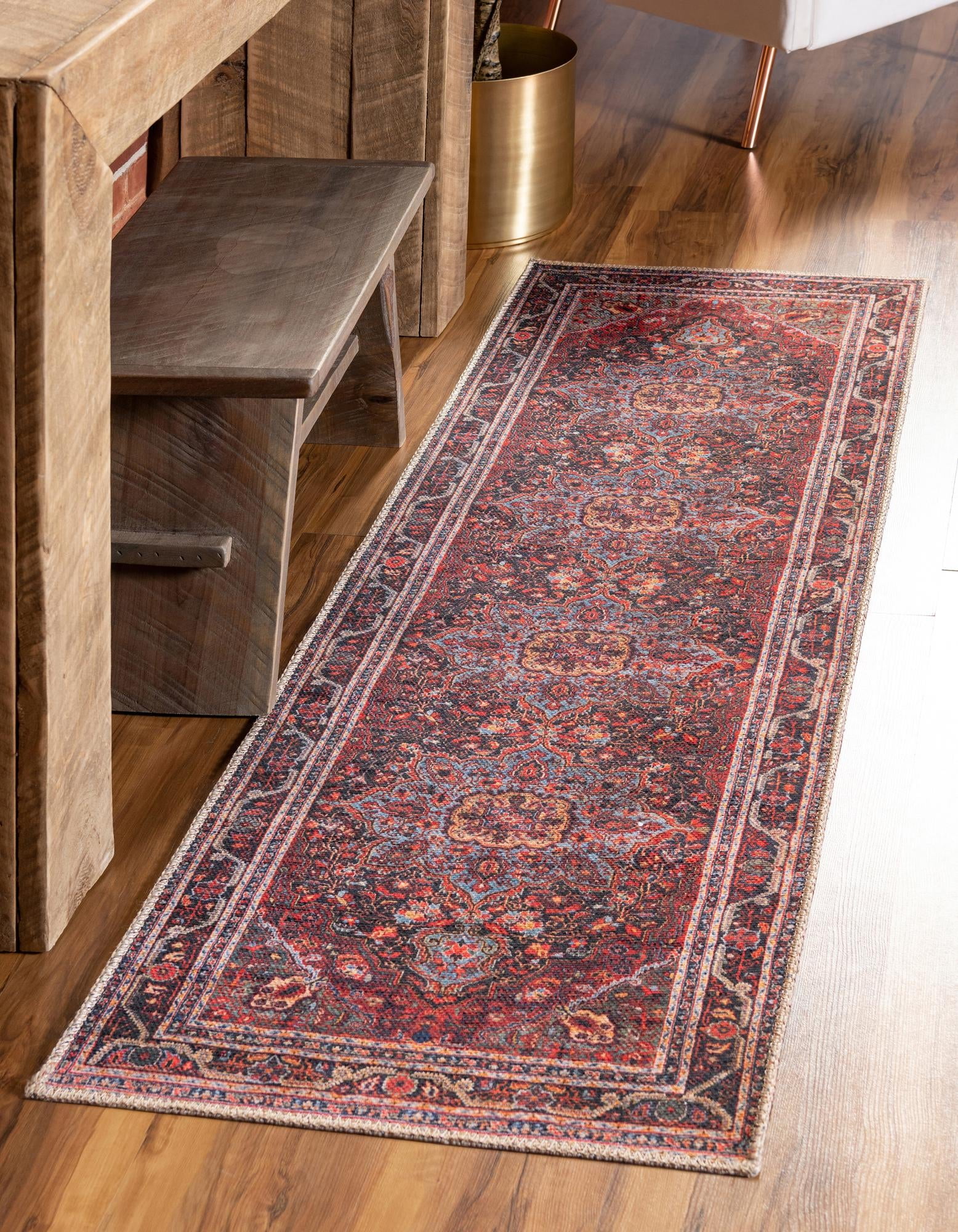 Burgundy Flat Woven Chenille Runner Rug