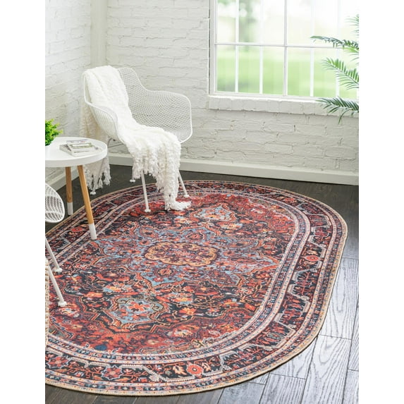 Unique Loom Timeless Collection Area Rug - Jude (7' 6" x 10' 6" Oval Burgundy/Teal)