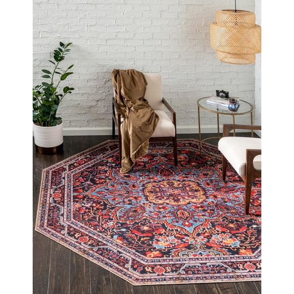 Unique Loom Timeless Collection Area Rug - Jude (5' 1" Octagon Burgundy/Teal)