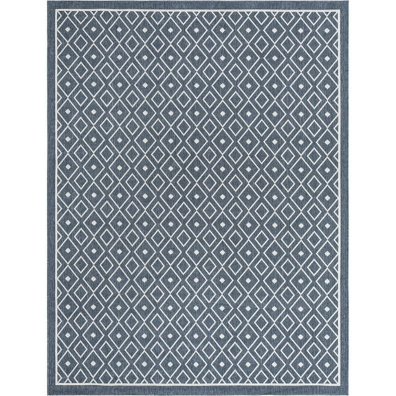 Unique Loom Outdoor Trellis Collection Area Rug - Kafes (7' 10" x 10' Rectangle Navy Blue/Ivory)