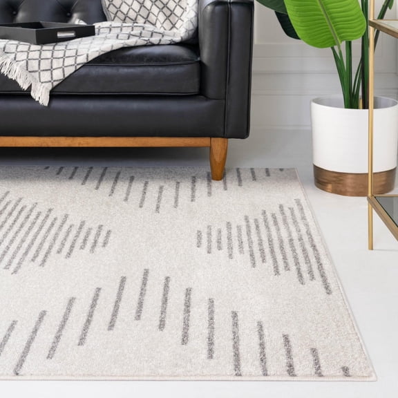 Unique Loom Kai Collection Area Rug - Warrior (9' x 12' Rectangle Ivory and Gray)