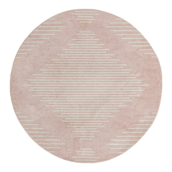 Unique Loom Kai Collection Area Rug - Warrior (10' Round Pink/Ivory)