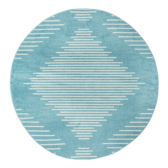 Unique Loom Kai Collection Area Rug - Warrior (2' Round Light Blue/Ivory)