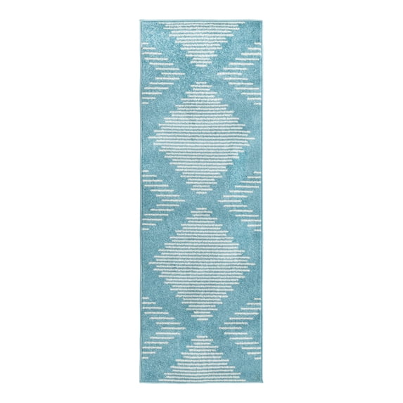 Unique Loom Kai Collection Area Rug - Warrior (2' x 6' Runner Light Blue/Ivory)