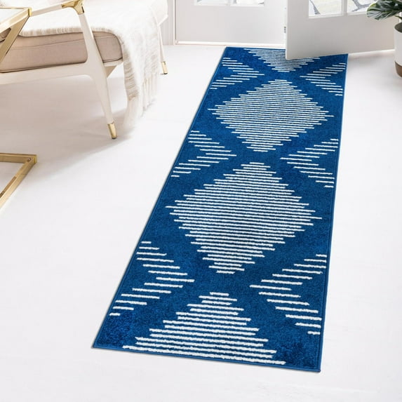 Unique Loom Kai Collection Area Rug - Warrior (3' 3" x 12' Runner Navy Blue/Ivory)