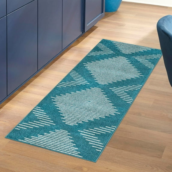 Unique Loom Kai Collection Area Rug - Warrior (3' 3" x 12' Runner Turquoise/Ivory)