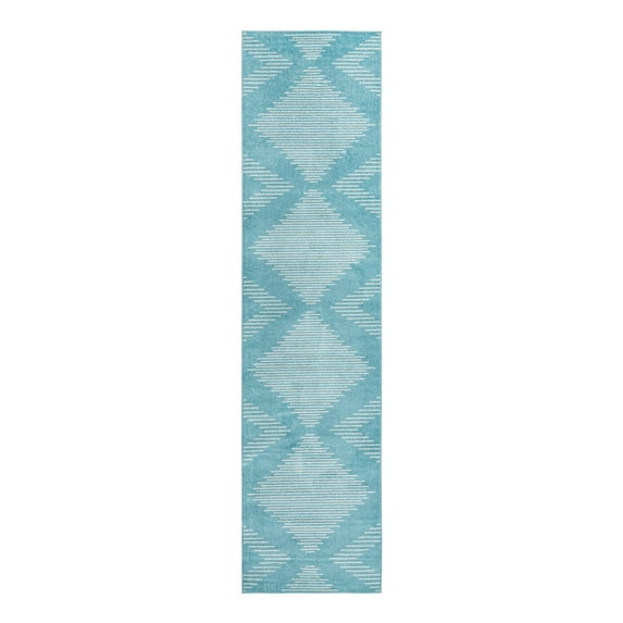 Unique Loom Kai Collection Area Rug - Warrior (3' 3" x 14' 1" Runner Light Blue/Ivory)