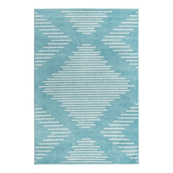 Unique Loom Kai Collection Area Rug - Warrior (4' 1" x 6' 1" Rectangle Light Blue/Ivory)