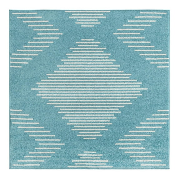 Unique Loom Kai Collection Area Rug - Warrior (5' 3" Square Light Blue/Ivory)