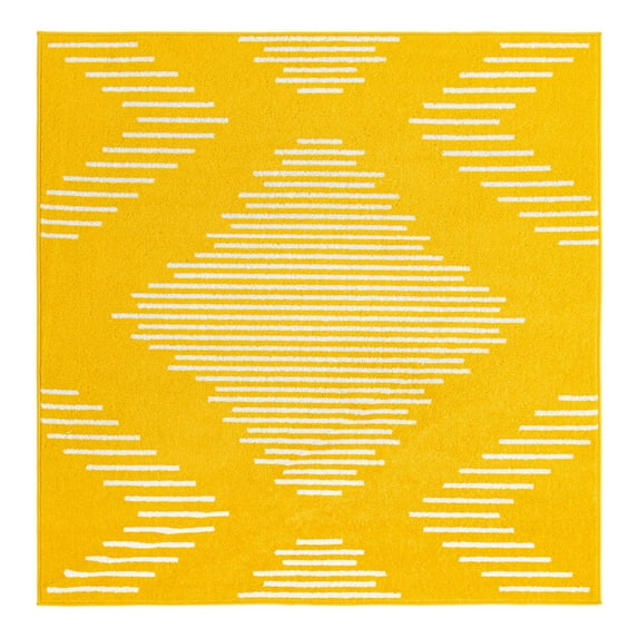 Unique Loom Kai Collection Area Rug - Warrior (5' 3" Square Yellow/Ivory)