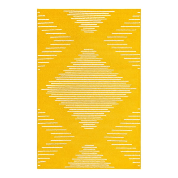 Unique Loom Kai Collection Area Rug - Warrior (5' 3" x 8' Rectangle Yellow/Ivory)