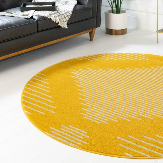 Unique Loom Kai Collection Area Rug - Warrior (6' 1" Round Yellow/Ivory)