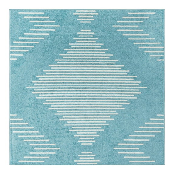 Unique Loom Kai Collection Area Rug - Warrior (7' 1" Square Light Blue/Ivory)