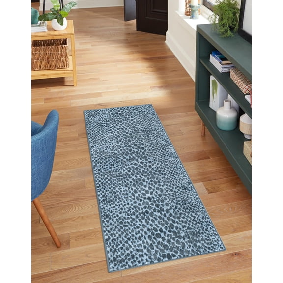 Unique Loom Kamala Washable Collection Area Rug - Animal print (2'  x 6' 1" Runner Navy Blue/Ivory)