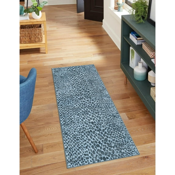 Unique Loom Kamala Washable Collection Area Rug - Animal print (2' x 6' 1" Runner Navy Blue/Ivory)