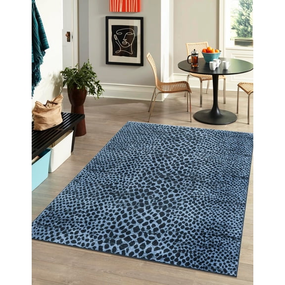 Unique Loom Kamala Washable Collection Area Rug - Animal print (5' 3" x 8' Rectangle Navy Blue/Ivory)