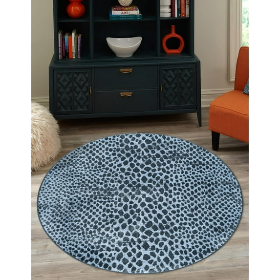 Unique Loom Kamala Washable Collection Area Rug - Animal print (7' 10" Round Navy Blue/Ivory)