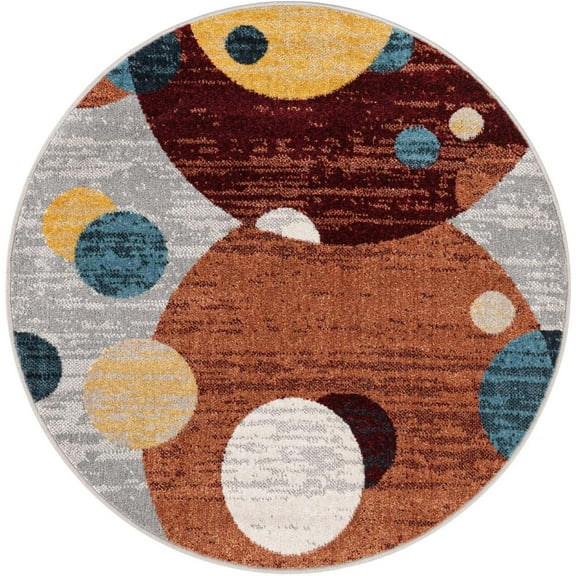 Unique Loom Kamala Washable Collection Area Rug - Bubbles (3' 3" Round Multi/Navy Blue)