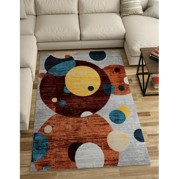 Unique Loom Kamala Washable Collection Area Rug - Bubbles (9' x 12' Rectangle Multi/Navy Blue)