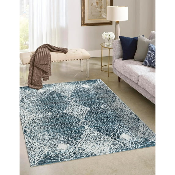 Unique Loom Kamala Washable Collection Area Rug - Chevron (3' 3" x 5' 3" Rectangle Navy Blue/Light Blue)