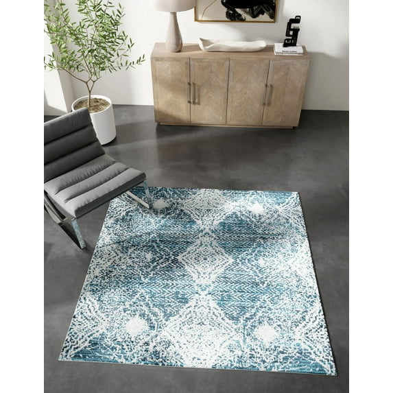 Unique Loom Kamala Washable Collection Area Rug - Chevron (7' 10" Square Navy Blue/Light Blue)